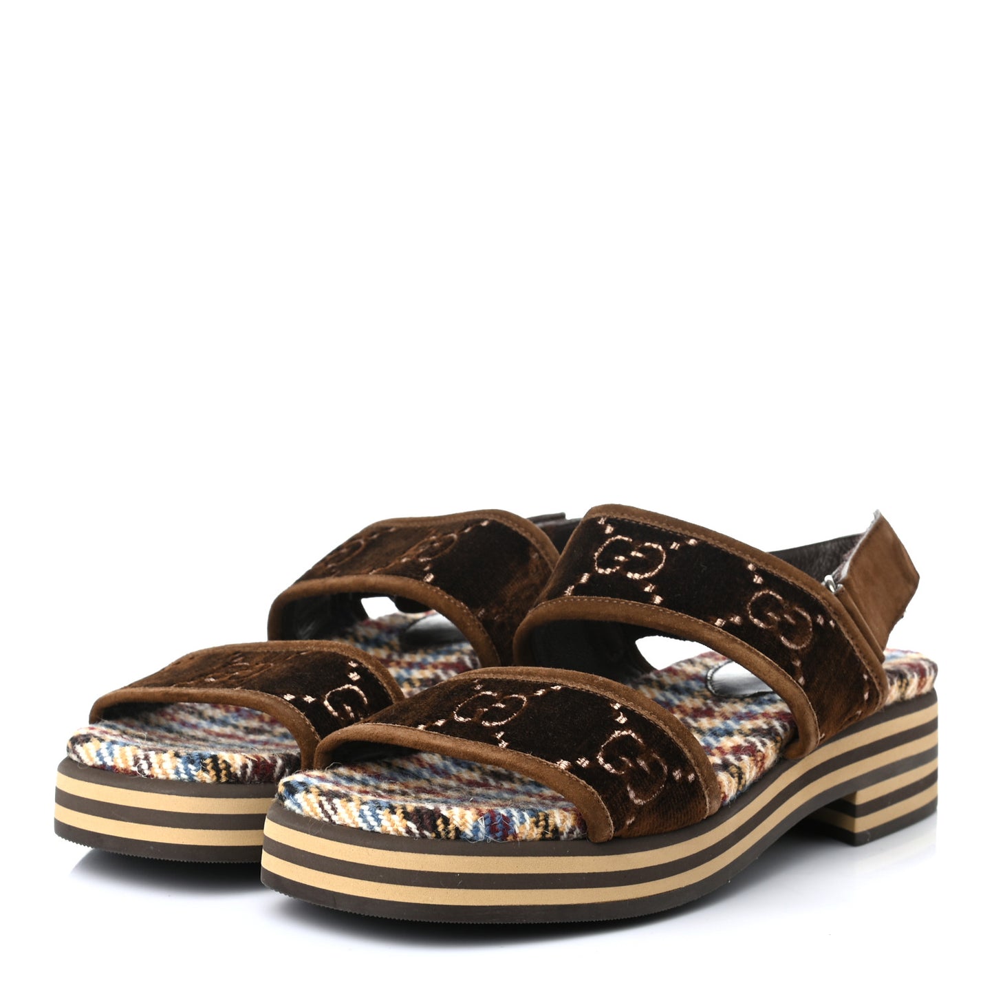 Velvet GG Monogram Suede Mens Platform Sandals 9 Coffee