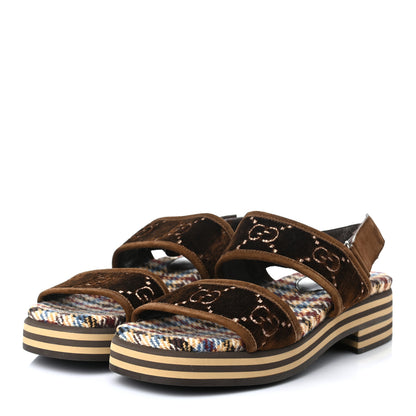 Gucci Velvet GG Monogram Suede Mens Platform Sandals 9 Coffee 3 of 9