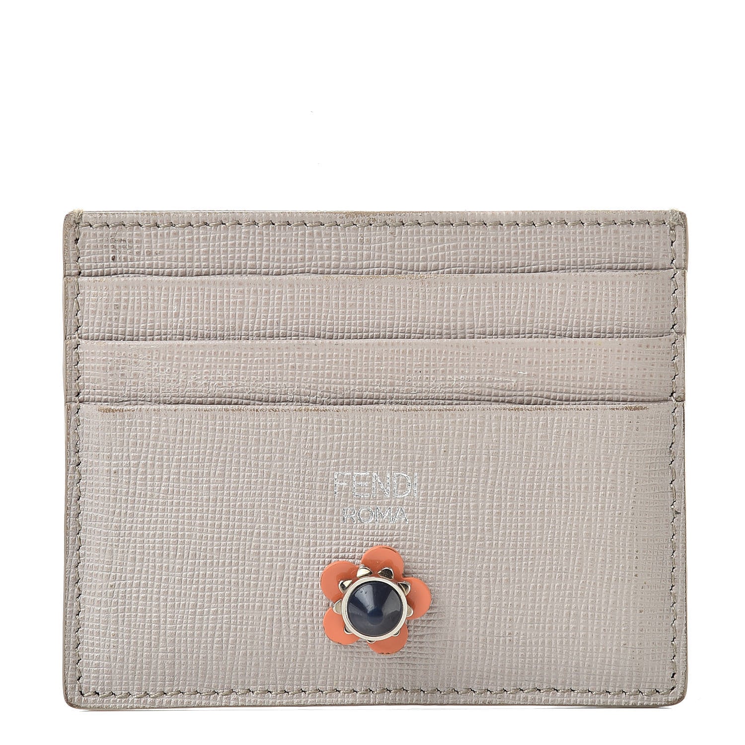 Fendi Vitello Elite Flowerland Card Holder Grigio Polvere 1 of 11