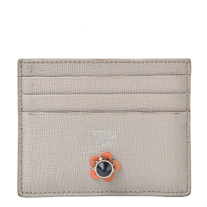 Fendi Vitello Elite Flowerland Card Holder Grigio Polvere 1 of 11