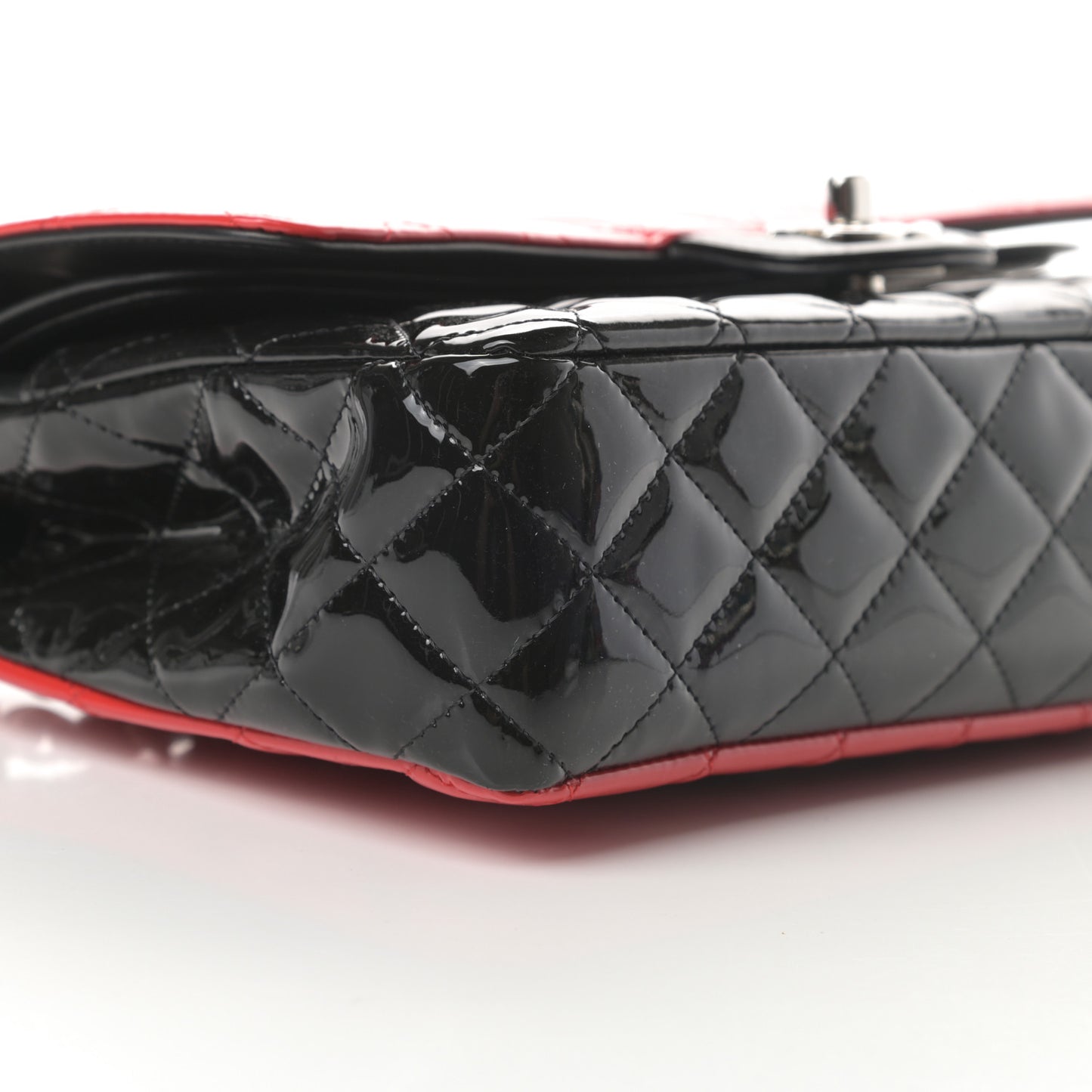 Patent Calfskin Quilted Bi-Color Medium Double Flap Red Black