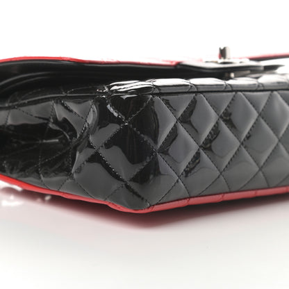 Chanel Patent Calfskin Quilted Bi-Color Medium Double Flap Red Black 9 of 12