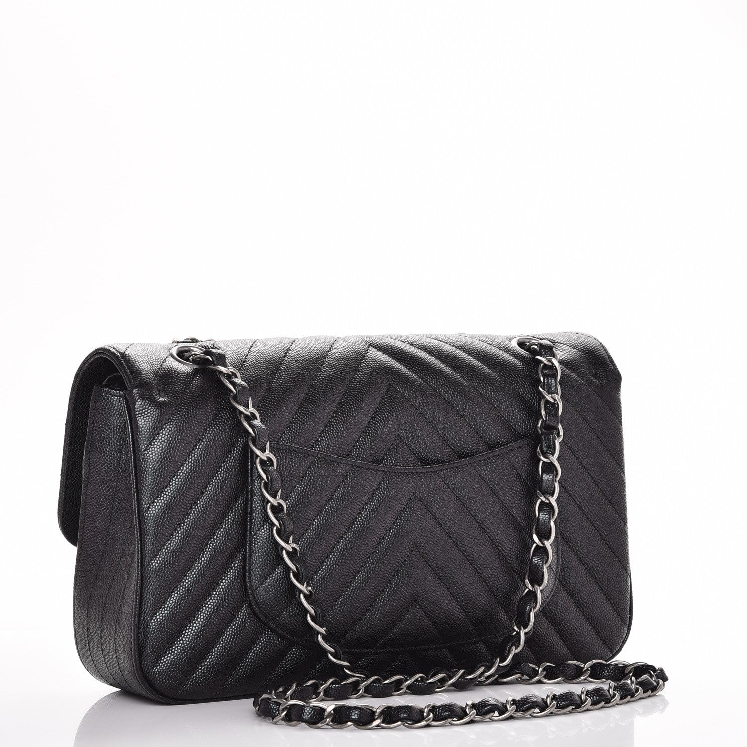 Chanel Iridescent Caviar Chevron Quilted Medium Double Flap Black 4 of 9
