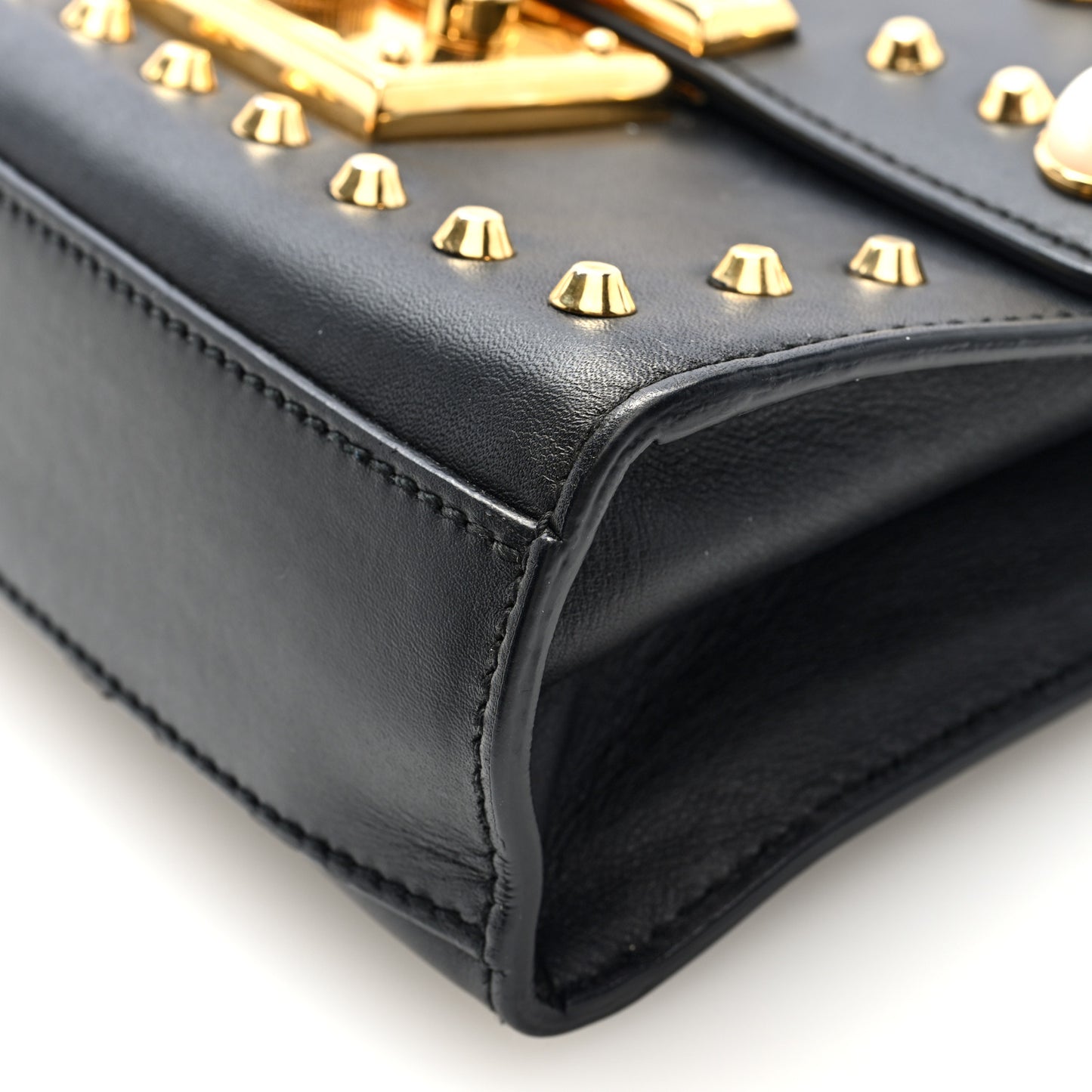 Calfskin Studded Small Padlock Shoulder Bag Black