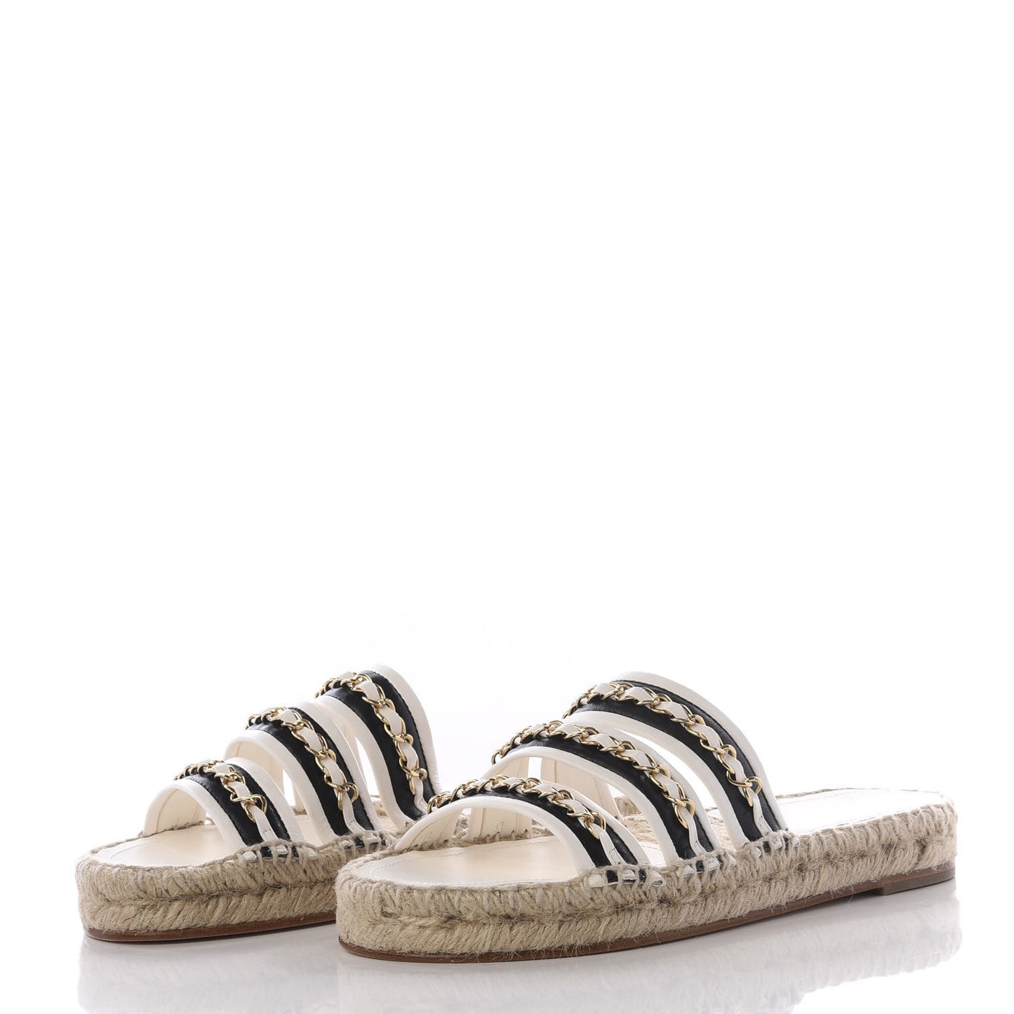 Lambskin Chain Espadrille Slip On Sandals 36 Black White