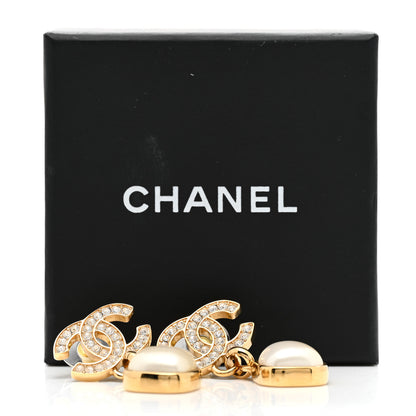 Chanel Metal Crystal Pearl CC Drop Earrings Gold 2 of 5