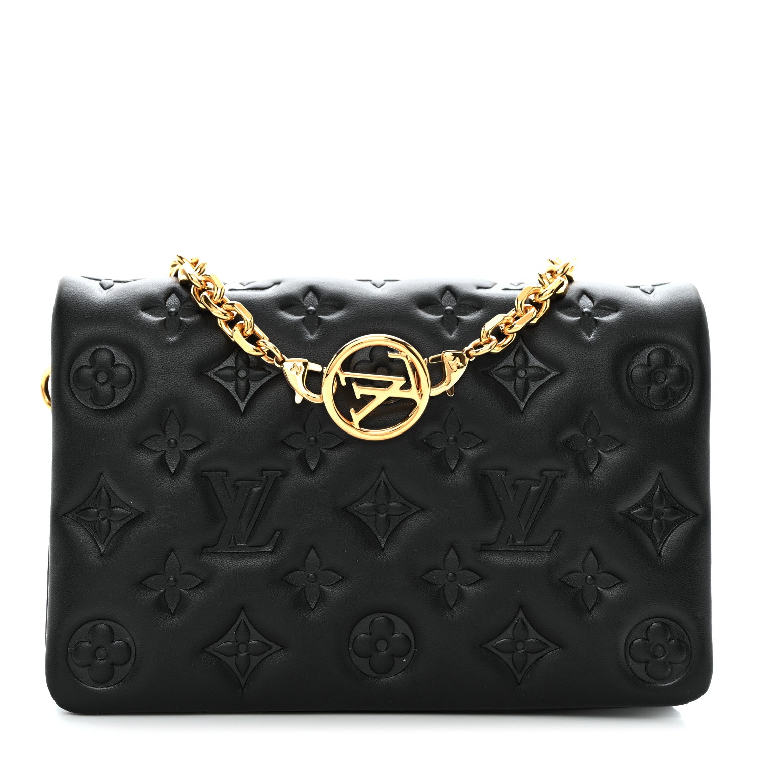 Louis Vuitton Lambskin Embossed Monogram Pochette Coussin Black 1 of 10