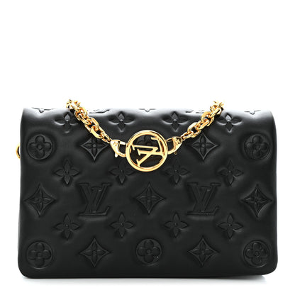 Louis Vuitton Lambskin Embossed Monogram Pochette Coussin Black 1 of 10