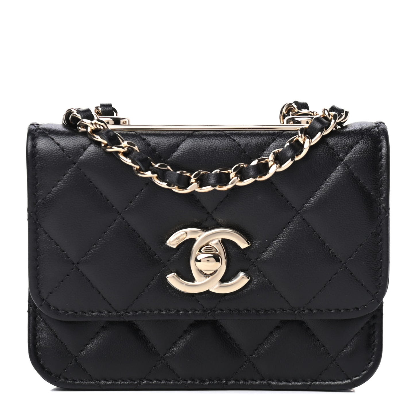 Lambskin Quilted Trendy CC Card Holder On Chain Black