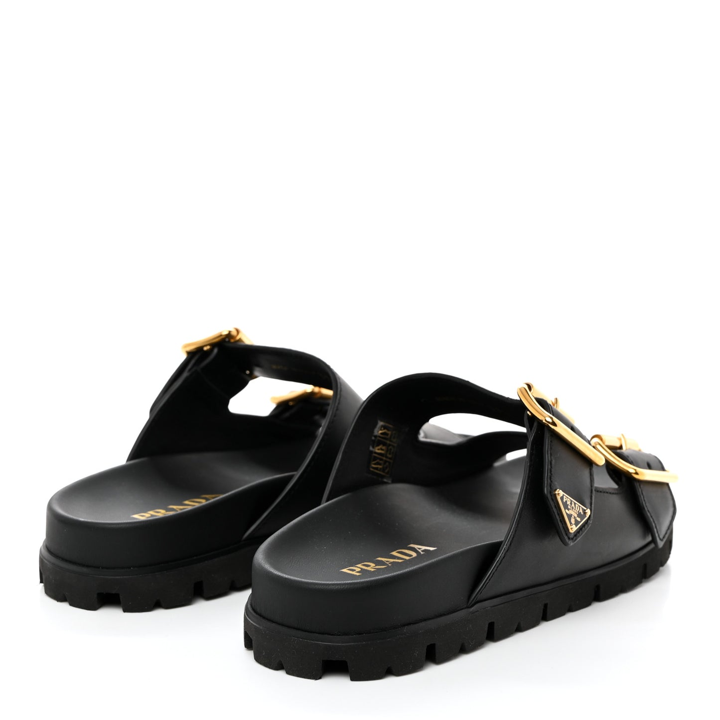 Vitello Sport Metal Triangle Logo Womens Double Buckle 20mm Slide Sandals 39.5 Black