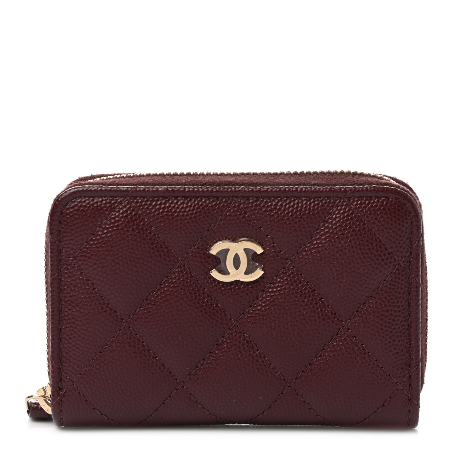 Caviar Quilted Zip Around Coin Purse Burgundy