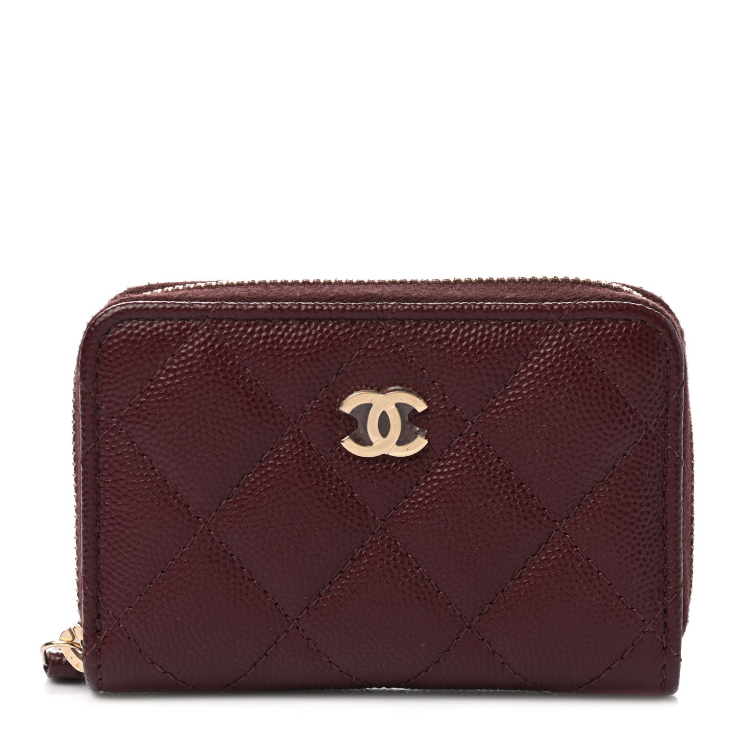 Chanel Caviar Quilted Zip Around Coin Purse Burgundy 1 of 8