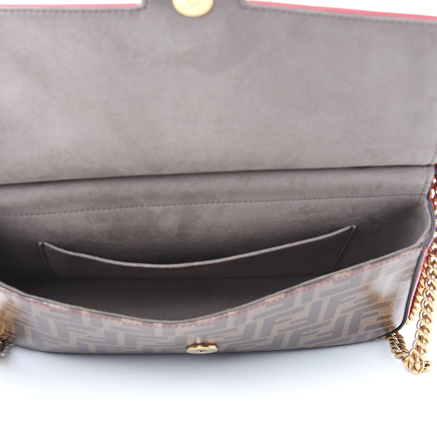 Fendi Vitello Grace Glazed Fabric FF 1974 Double F Shoulder Bag Fragola Mogano Panna 6 of 11