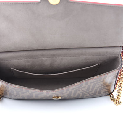 Fendi Vitello Grace Glazed Fabric FF 1974 Double F Shoulder Bag Fragola Mogano Panna 6 of 11