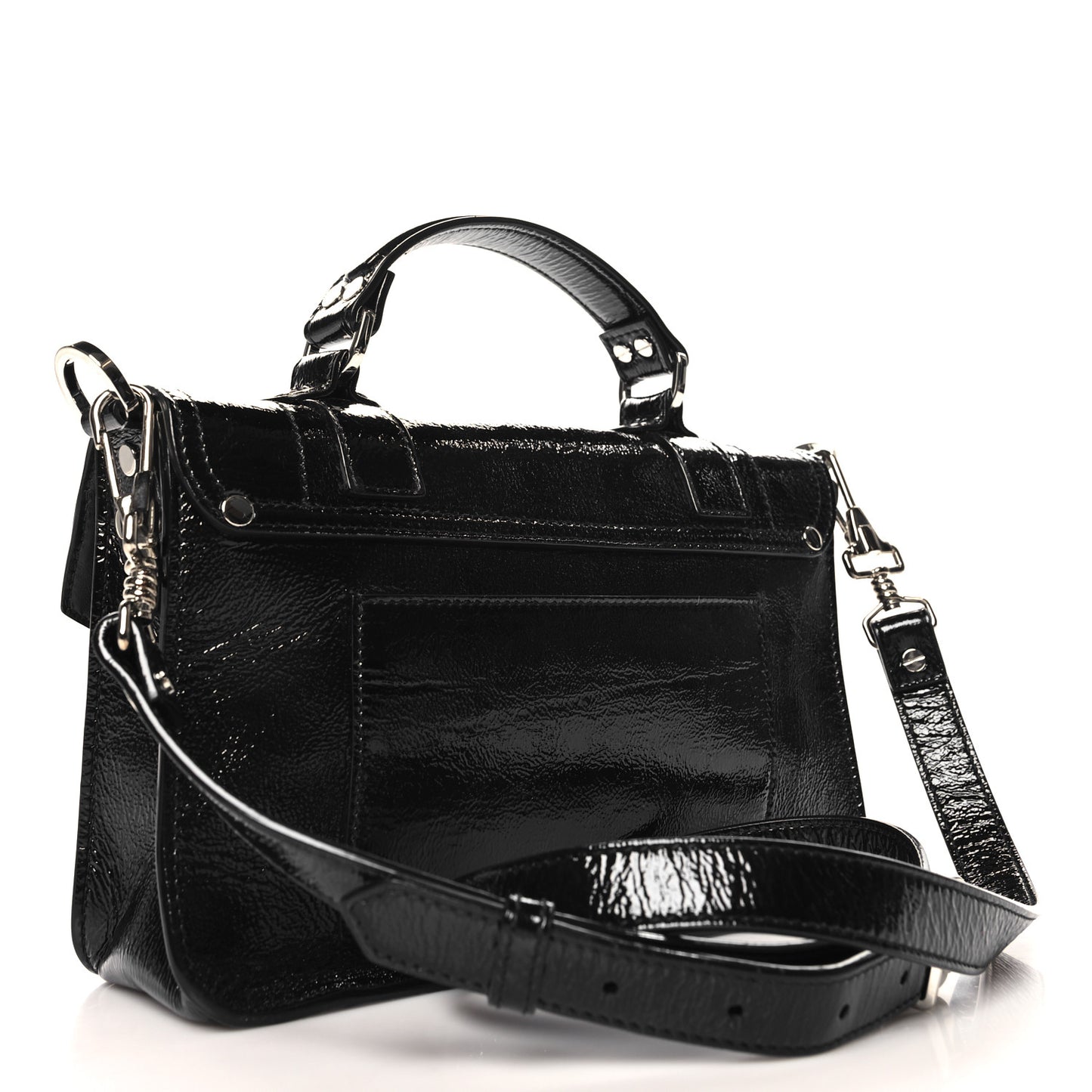 Crinkled Patent Calfskin Tiny PS1 Satchel Black