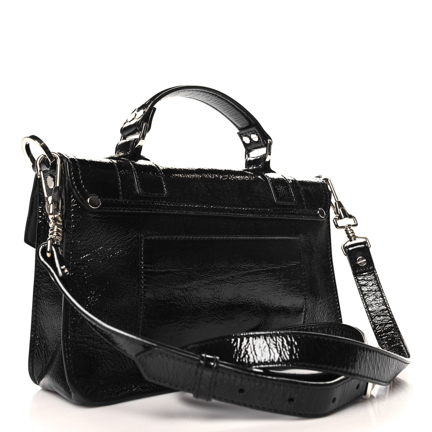 Proenza Schouler Crinkled Patent Calfskin Tiny PS1 Satchel Black 3 of 9