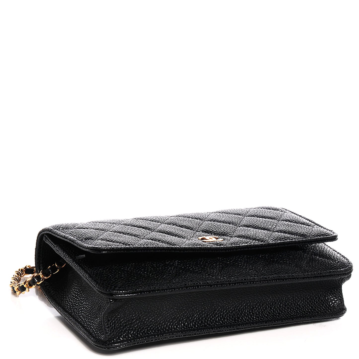 Caviar Quilted Wallet on Chain Black