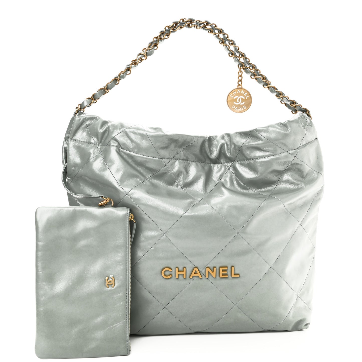 Shiny Calfskin Quilted Chanel 22 Light Blue