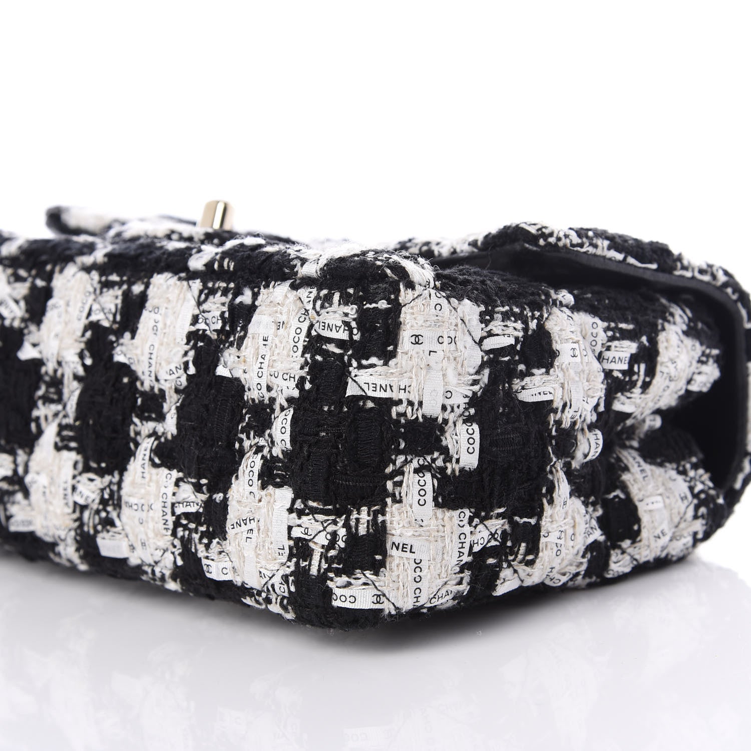 Chanel Tweed Quilted Mini Rectangular Flap Black Ecru White 8 of 10