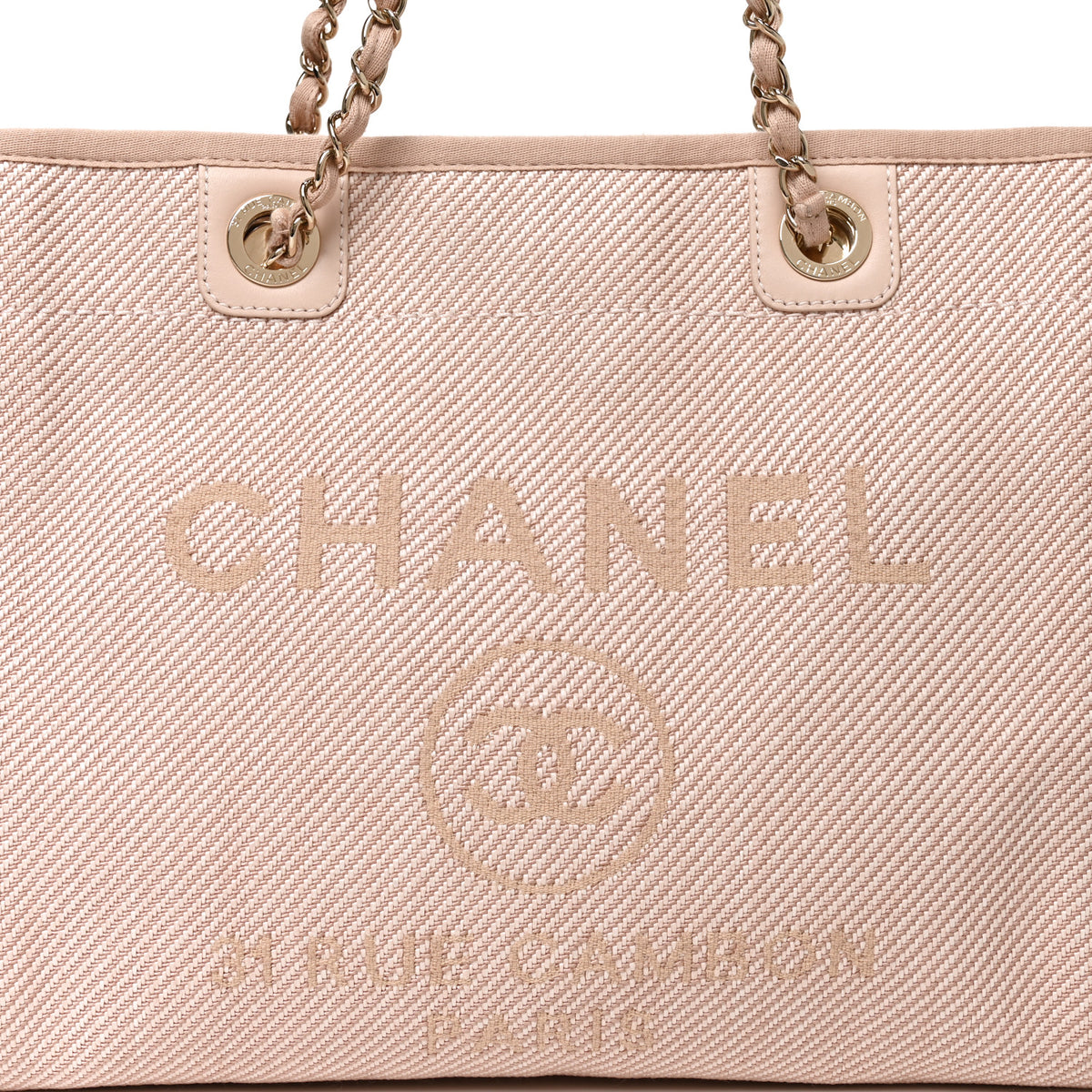 Mixed Fibers Calfskin Small Deauville Tote Beige