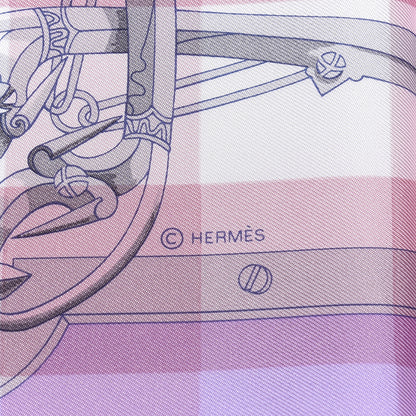 Hermes Silk Mors et Gourmettes Vichy Scarf 90 Parme Mauve White 4 of 5