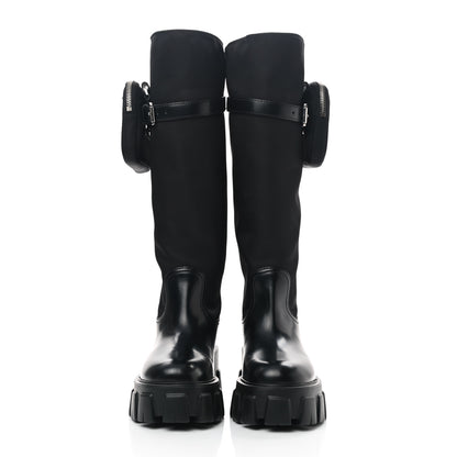 Prada Spazzolato Rois Re-Nylon Metal Triangle Logo Monolith Pouch Pocket 55mm Tall Boots 35 Black 3 of 7