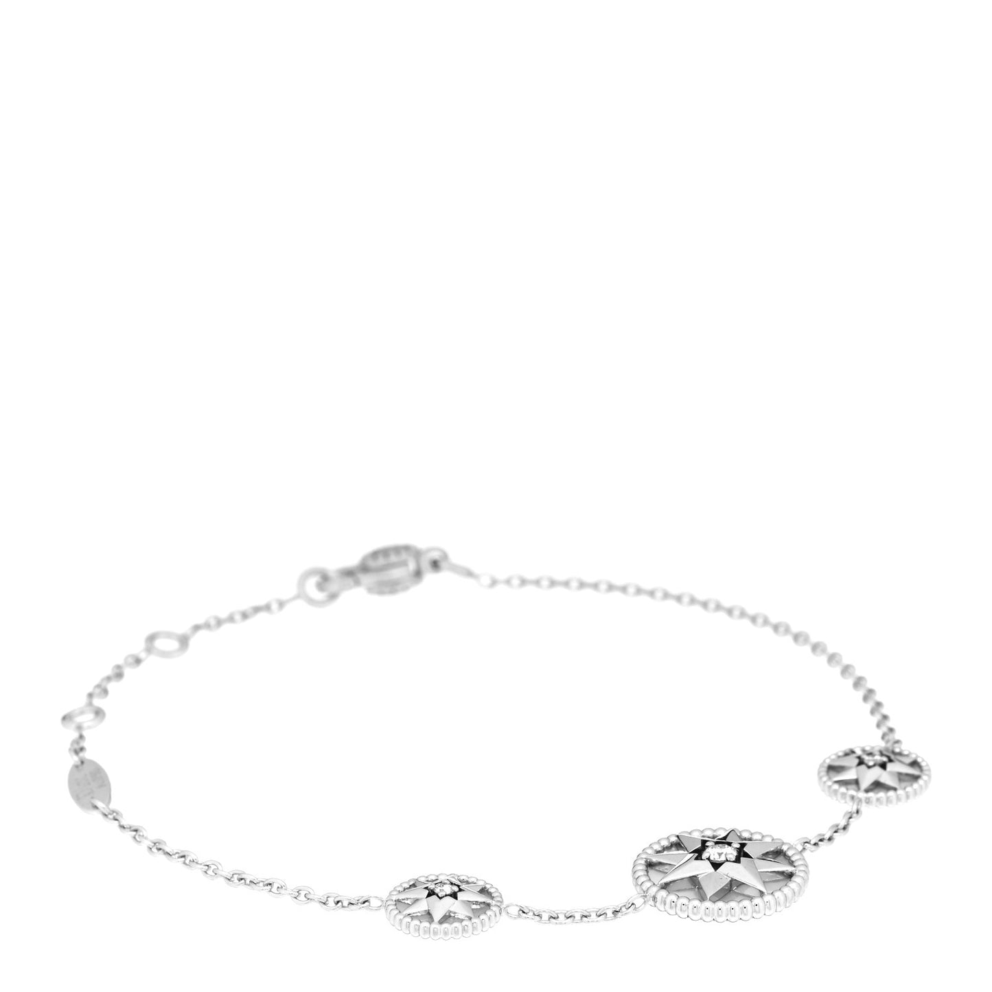18K White Gold Diamond Mother of Pearl Rose Des Vents 3-Station Bracelet