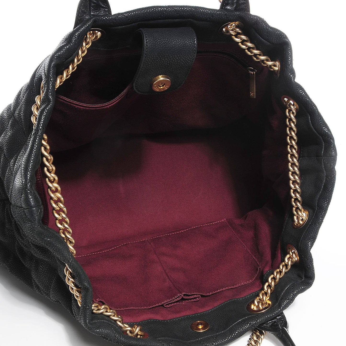Iridescent Grained Calfskin Large Tote Black