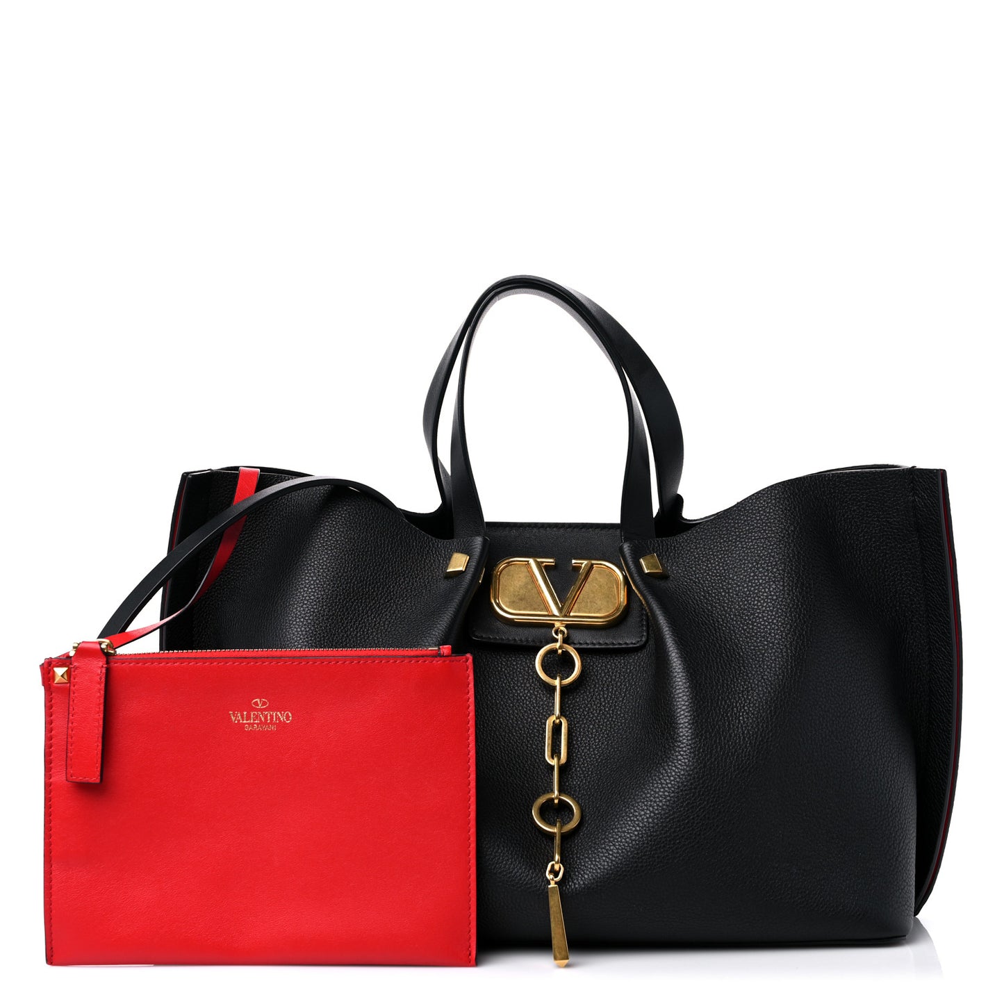 Grainy Calfskin Medium VLogo Escape Shopper Black