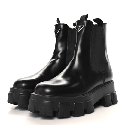 Prada Spazzolato Rois Triangle Monolith Chelsea 55mm Boots 39 Black 4 of 9