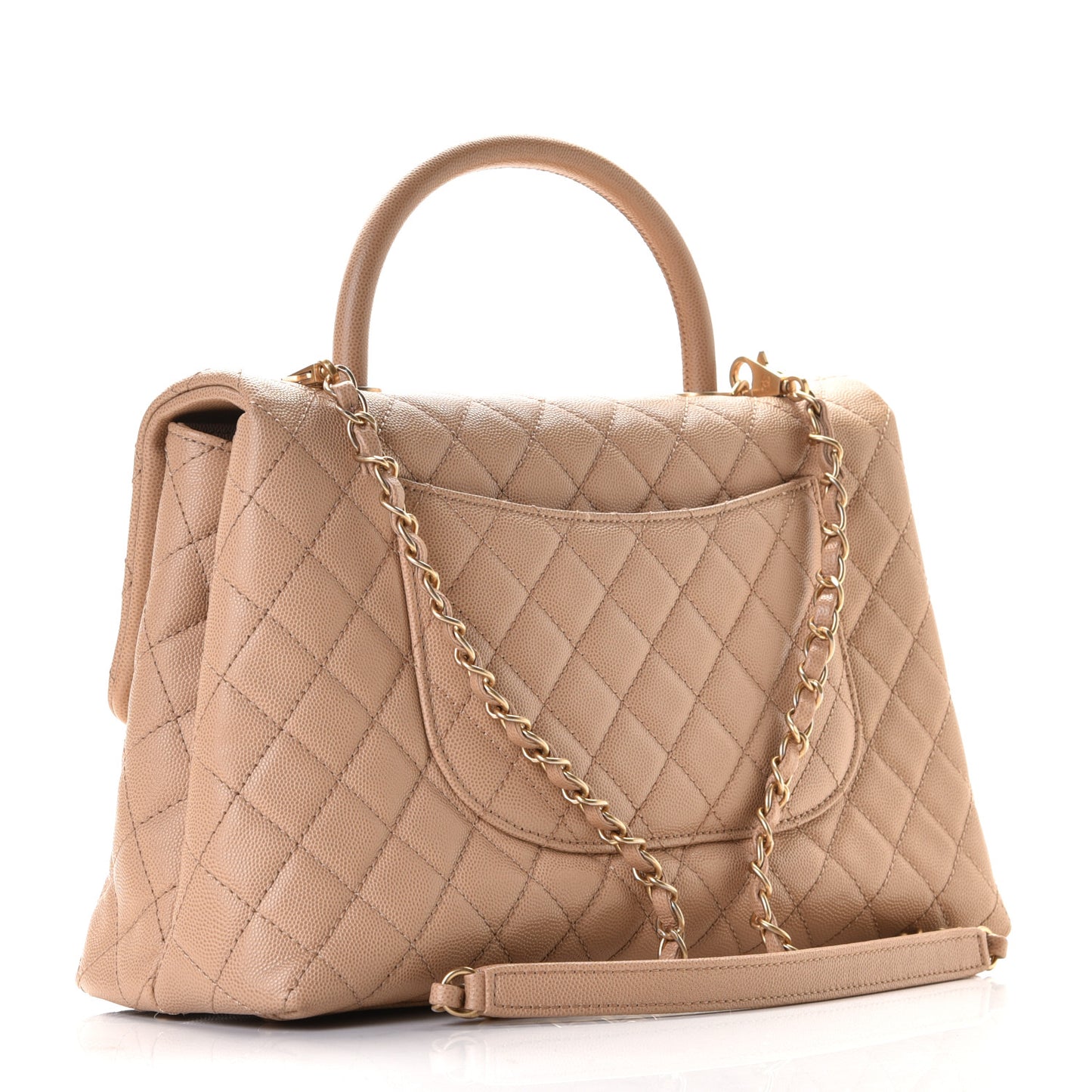 Caviar Quilted Medium Coco Handle Flap Beige