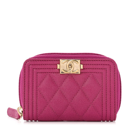 Chanel Caviar Quilted Boy Zip Around Coin Purse Wallet Fuchsia 1 of 8