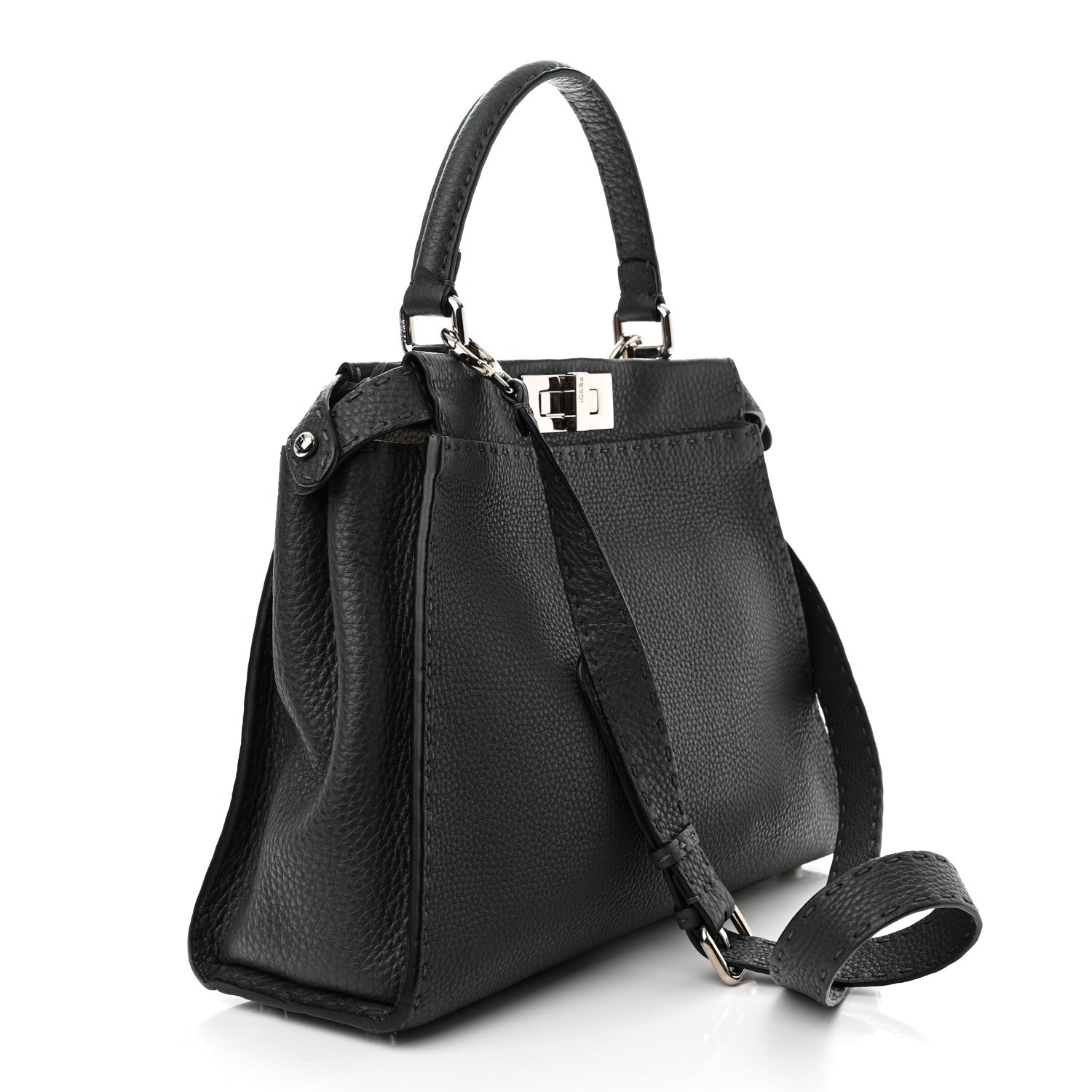 Fendi Cuoio Romano Selleria Bi-Color Medium Peekaboo Iconic Satchel Asfalto Latte 3 of 10