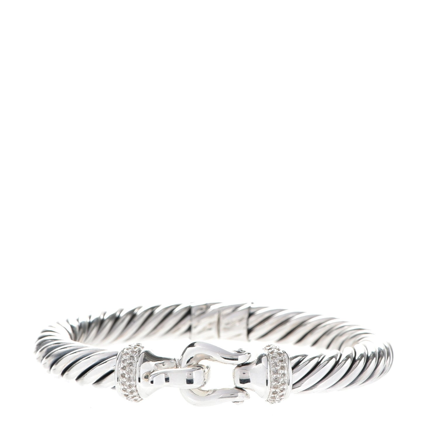 Sterling Silver Diamond 8.5mm Cable Buckle Bracelet