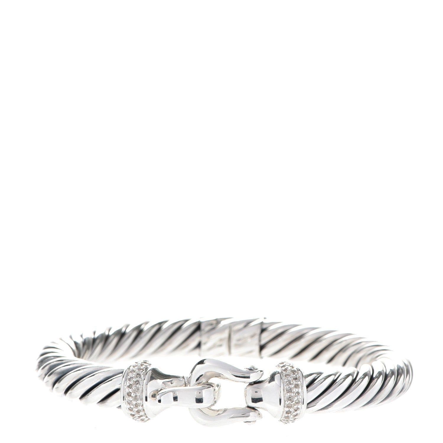 David Yurman Sterling Silver Diamond 8.5mm Cable Buckle Bracelet 1 of 5