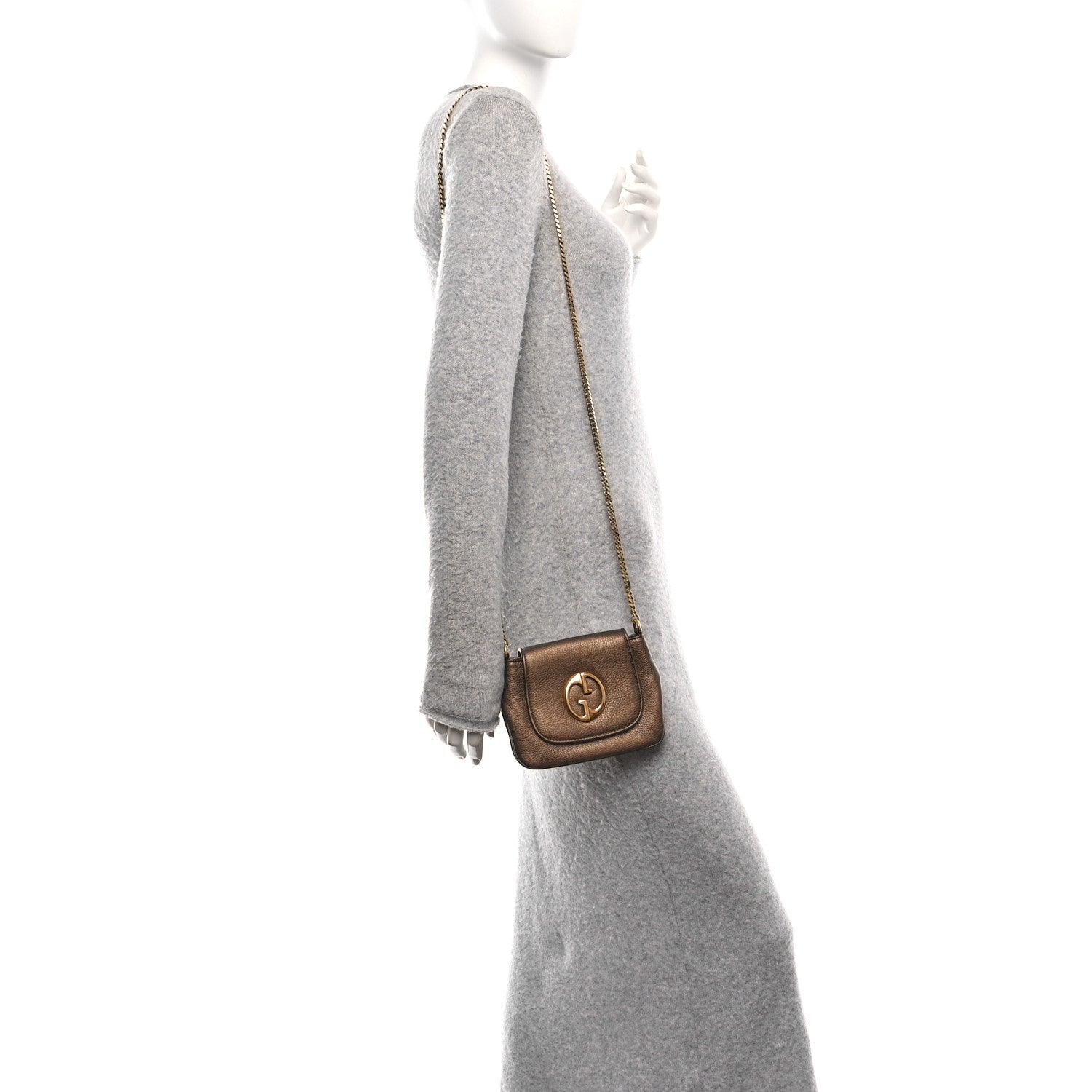 Gucci Metallic Pebbled Calfskin Small 1973 Chain Shoulder Bag Winter Leaf 2 of 9