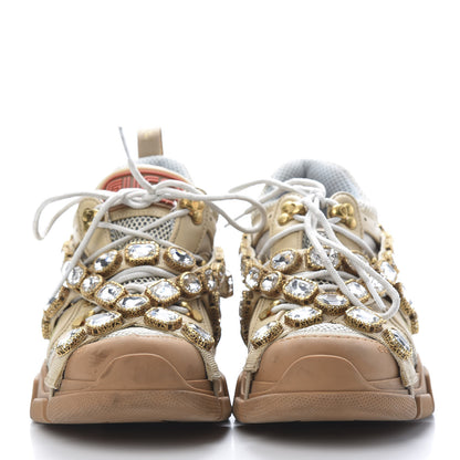 Gucci X SEGA Mesh Canvas Calfskin Removable Crystals Flashtrek Sneakers 39.5 Mystic White Oatmeal Sand Storm 2 of 11