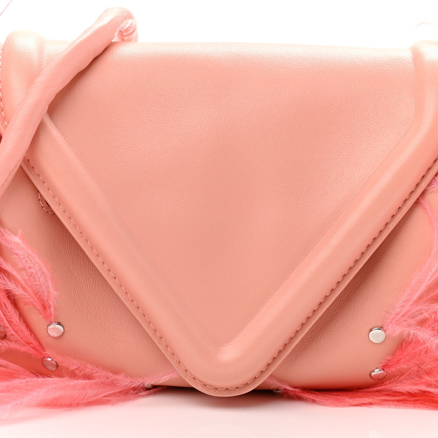Bottega Veneta Lambskin Ostrich Feather Small Beak Triangle Flap Shoulder Bag Peachy Silver 6 of 8