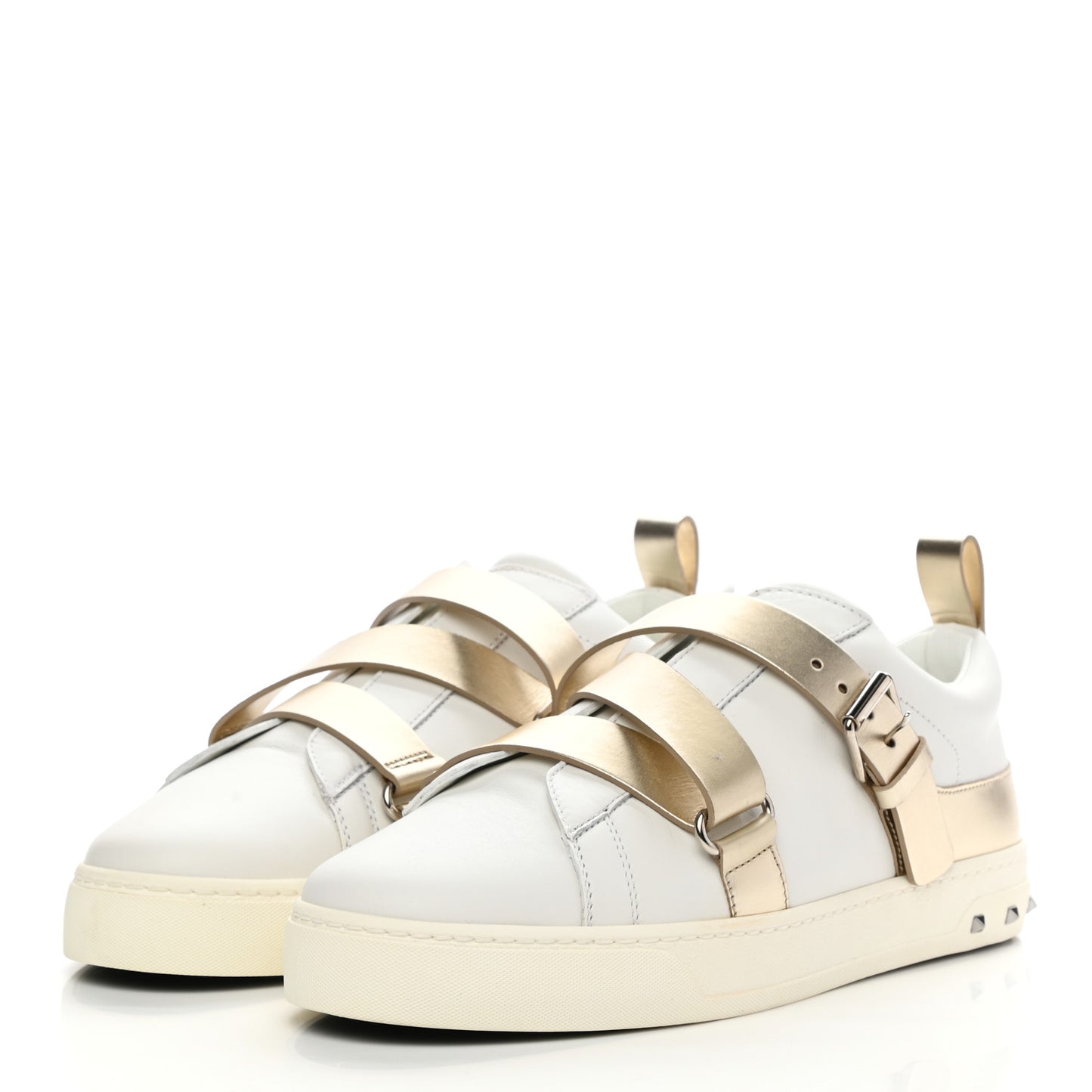 Calfskin Womens V Punk Low Top Sneakers 37.5 White Platino