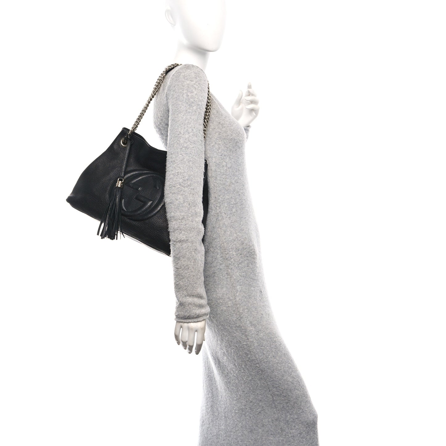Pebbled Calfskin Medium Soho Chain Shoulder Bag Black