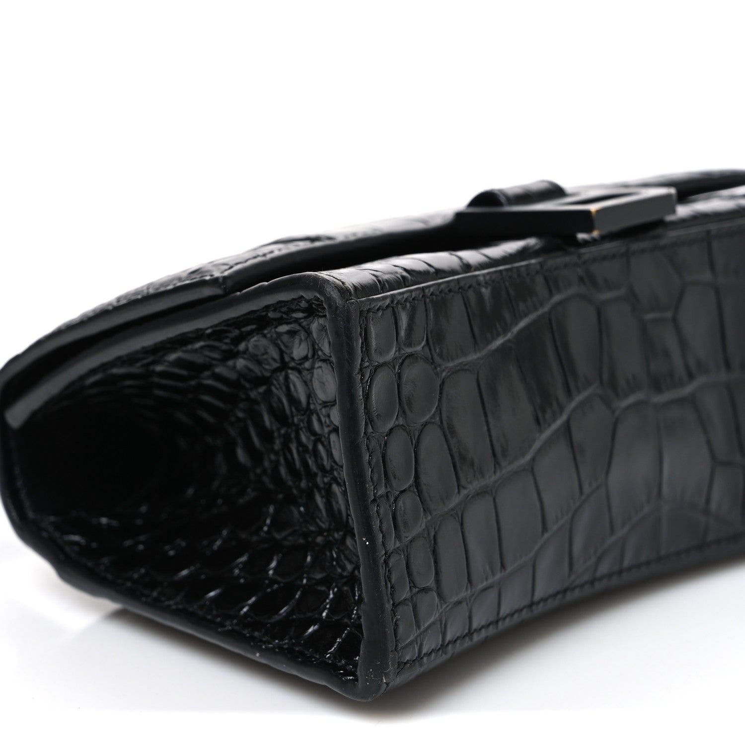 Balenciaga Shiny Calfskin Monochrome Crocodile Embossed Hourglass Top Handle Bag XS Black 9 of 10
