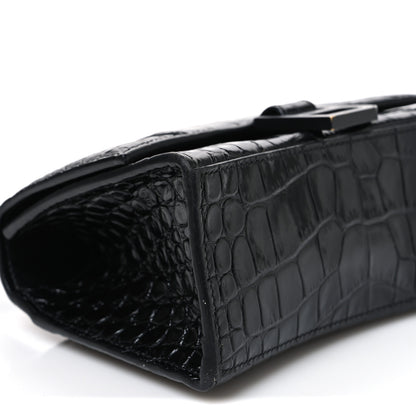 Balenciaga Shiny Calfskin Monochrome Crocodile Embossed Hourglass Top Handle Bag XS Black 9 of 10