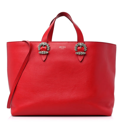 Jimmy Choo Calfskin Crystal Buckle Shopping Tote Red 1 of 17