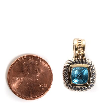 David Yurman Sterling Silver 14K Yellow Gold Blue Topaz 7mm Albion Enhancer Pendant 2 of 4