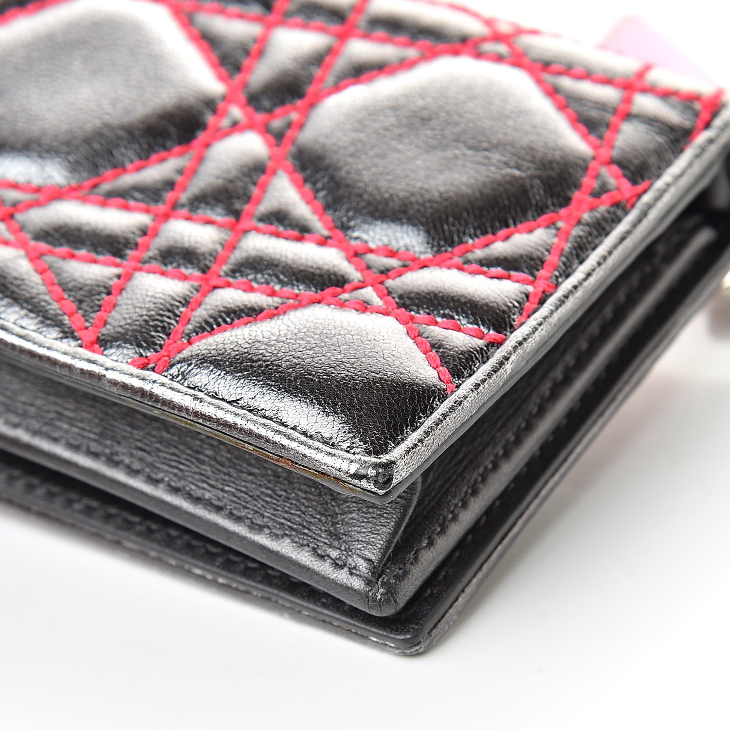 Christian Dior Metallic Lambskin Cannage Anselm Reyle Lady Dior Card Holder Gunmetal 12 of 13