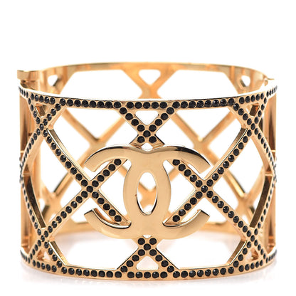 Chanel Crystal CC Cuff Bracelet Black Gold 1 of 5