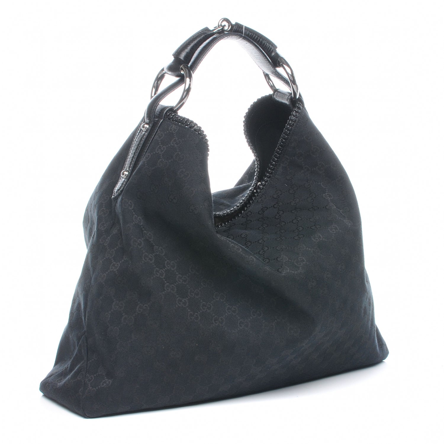 Gucci Monogram Large Horsebit Chain Hobo Black 3 of 7