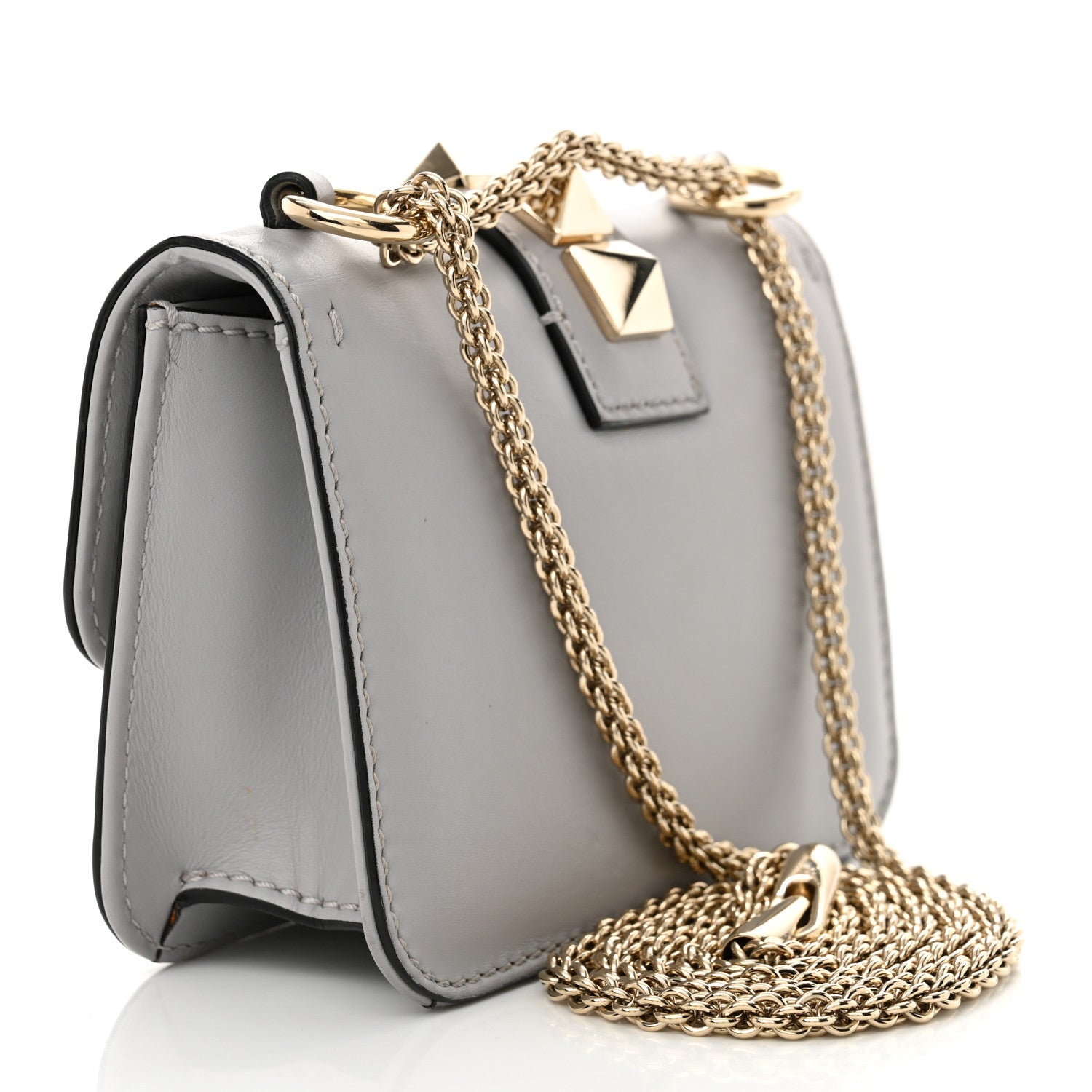 Valentino Garavani Vitello Mini Glam Lock Rockstud Flap Pastel Grey 3 of 14