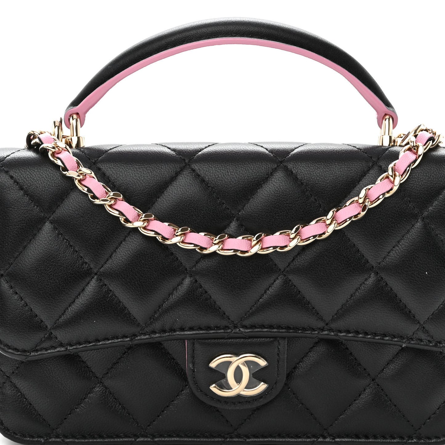 Lambskin Quilted Flap Phone Holder With Chain Black Lilac
