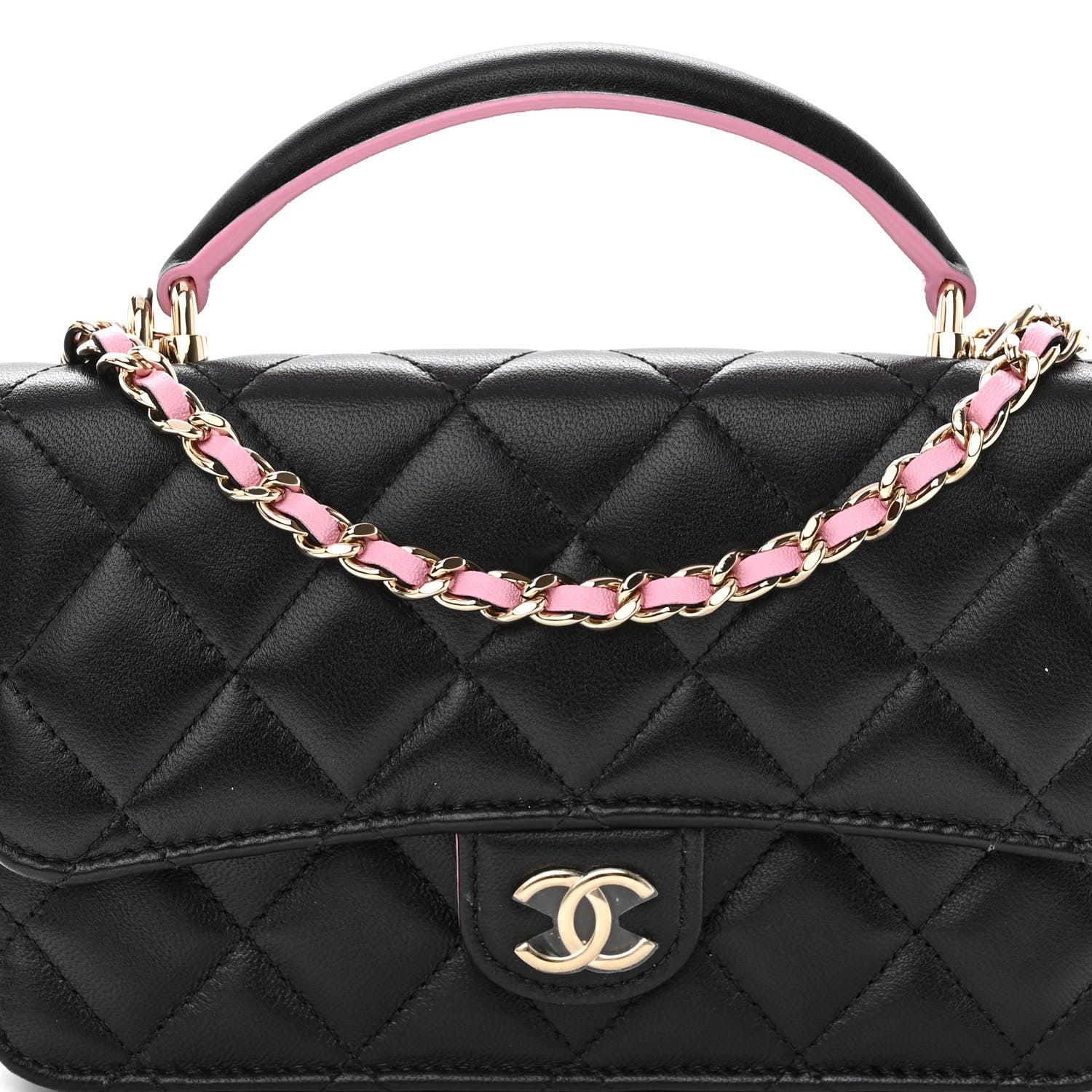 Chanel Lambskin Quilted Flap Phone Holder With Chain Black Lilac 9 of 11